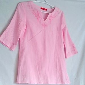 New Sensation Pink Gauze Tunic Top Embroidered Medium